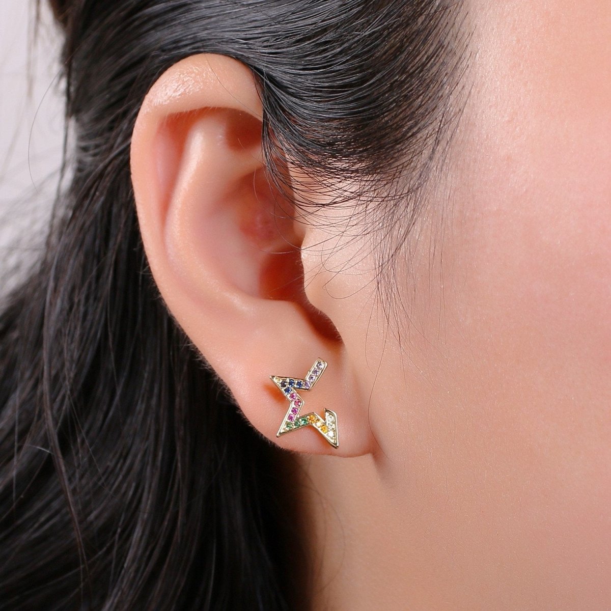 Tiny CZ Star Stud Earrings Dainty Multi Color Cloud Stud Earring Gold Minimalist Jewelry for her christmas gift Q-310 - DLUXCA