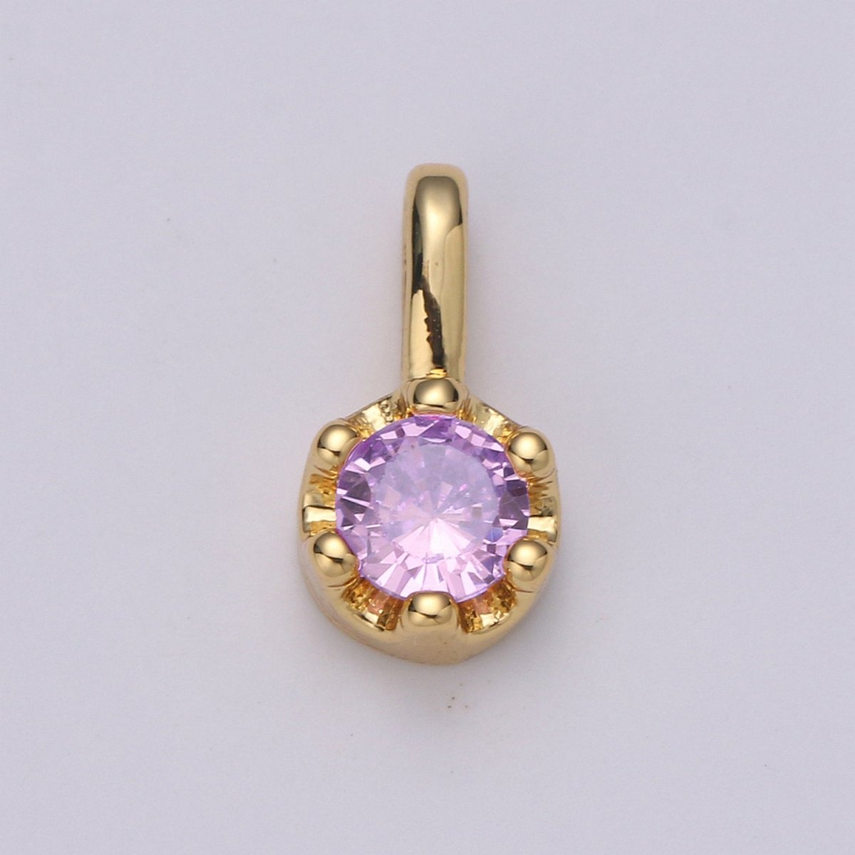 Tiny Dainty Round Gold Charm CZ Cubic Zirconia 10mm Charm Drop Round Small Color Full Cz Birthstone Add on Charm Dangle Charm D-599 to D-604 - DLUXCA