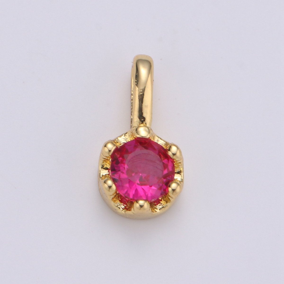 Tiny Dainty Round Gold Charm CZ Cubic Zirconia 10mm Charm Drop Round Small Color Full Cz Birthstone Add on Charm Dangle Charm D-599 to D-604 - DLUXCA