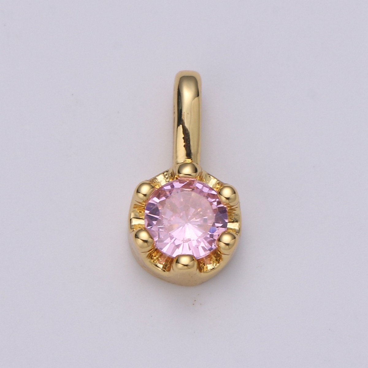 Tiny Dainty Round Gold Charm CZ Cubic Zirconia 10mm Charm Drop Round Small Color Full Cz Birthstone Add on Charm Dangle Charm D-599 to D-604 - DLUXCA