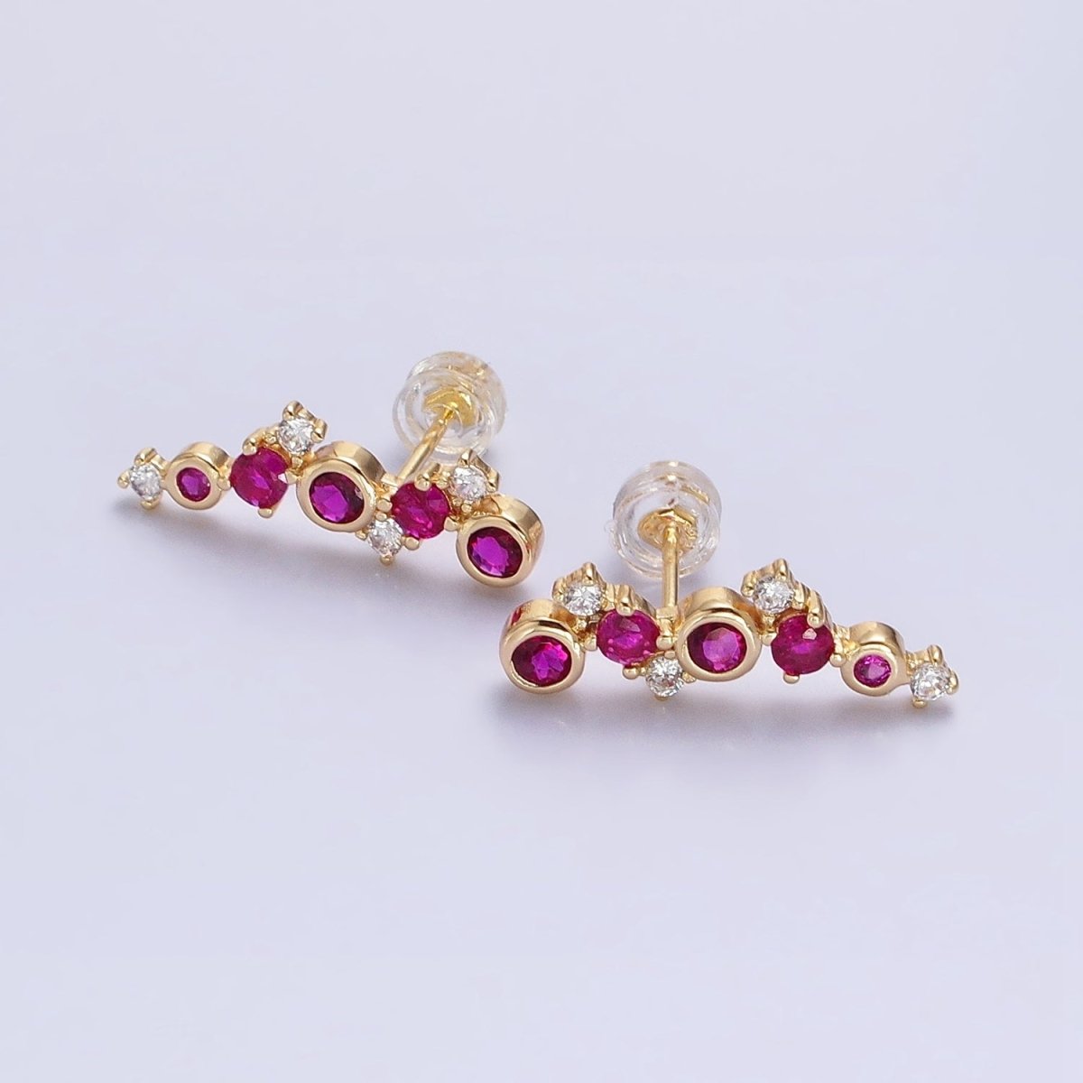 Tiny Fuchsia CZEarrings, Small Ear Climber Earrings AB606 AB607 - DLUXCA