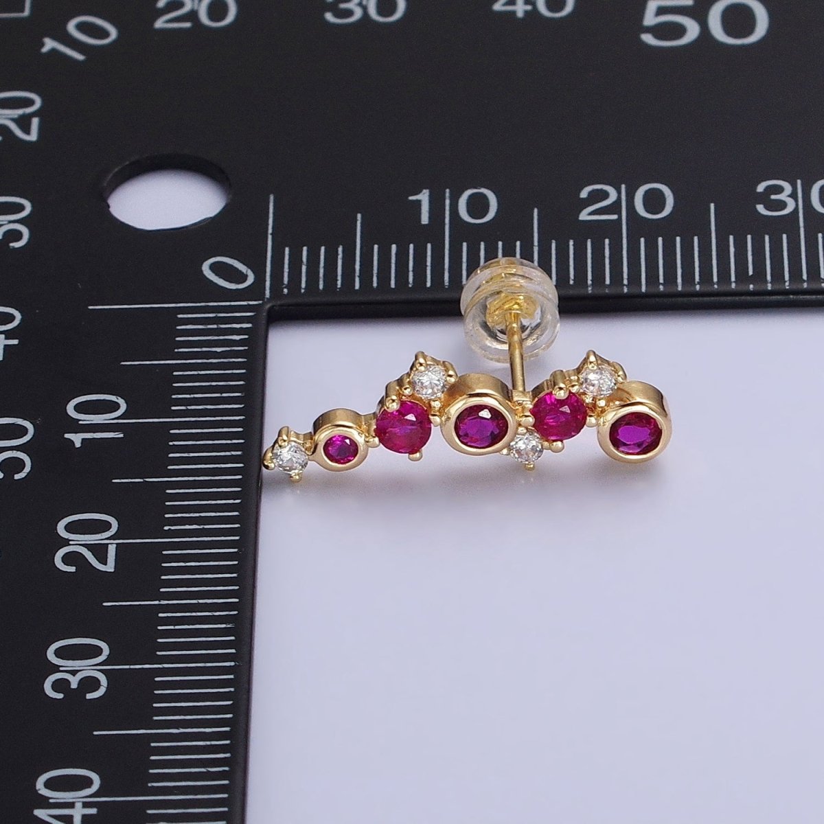 Tiny Fuchsia CZEarrings, Small Ear Climber Earrings AB606 AB607 - DLUXCA