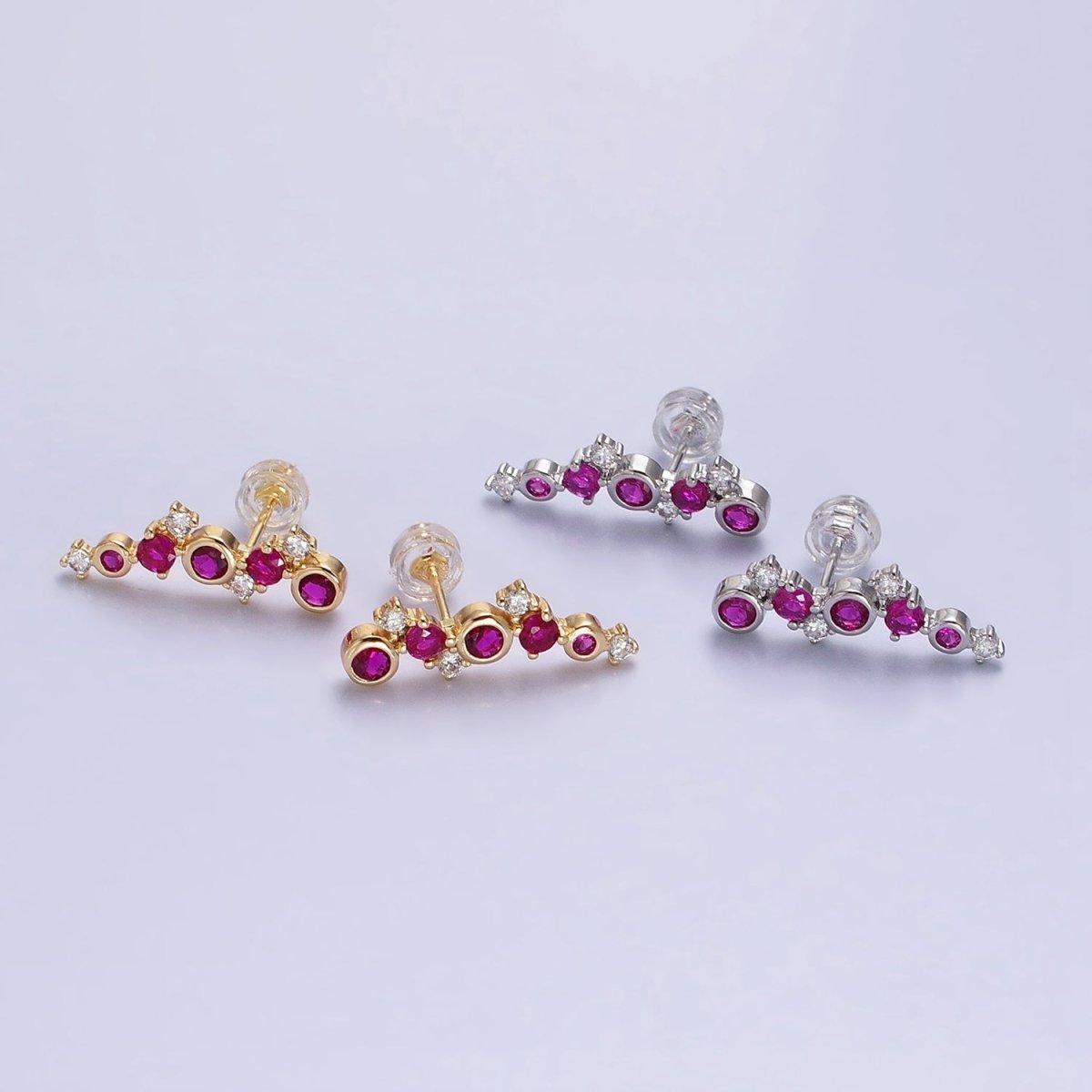 Tiny Fuchsia CZEarrings, Small Ear Climber Earrings AB606 AB607 - DLUXCA