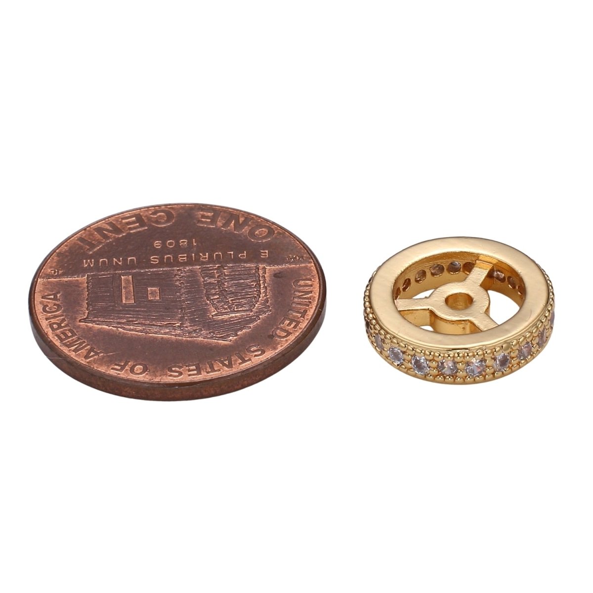 Tiny Gold and Silver Round Wheel Beads CZ Mini Geometric Circle Shape Jewelry Making Beads B-504 B-505 - DLUXCA