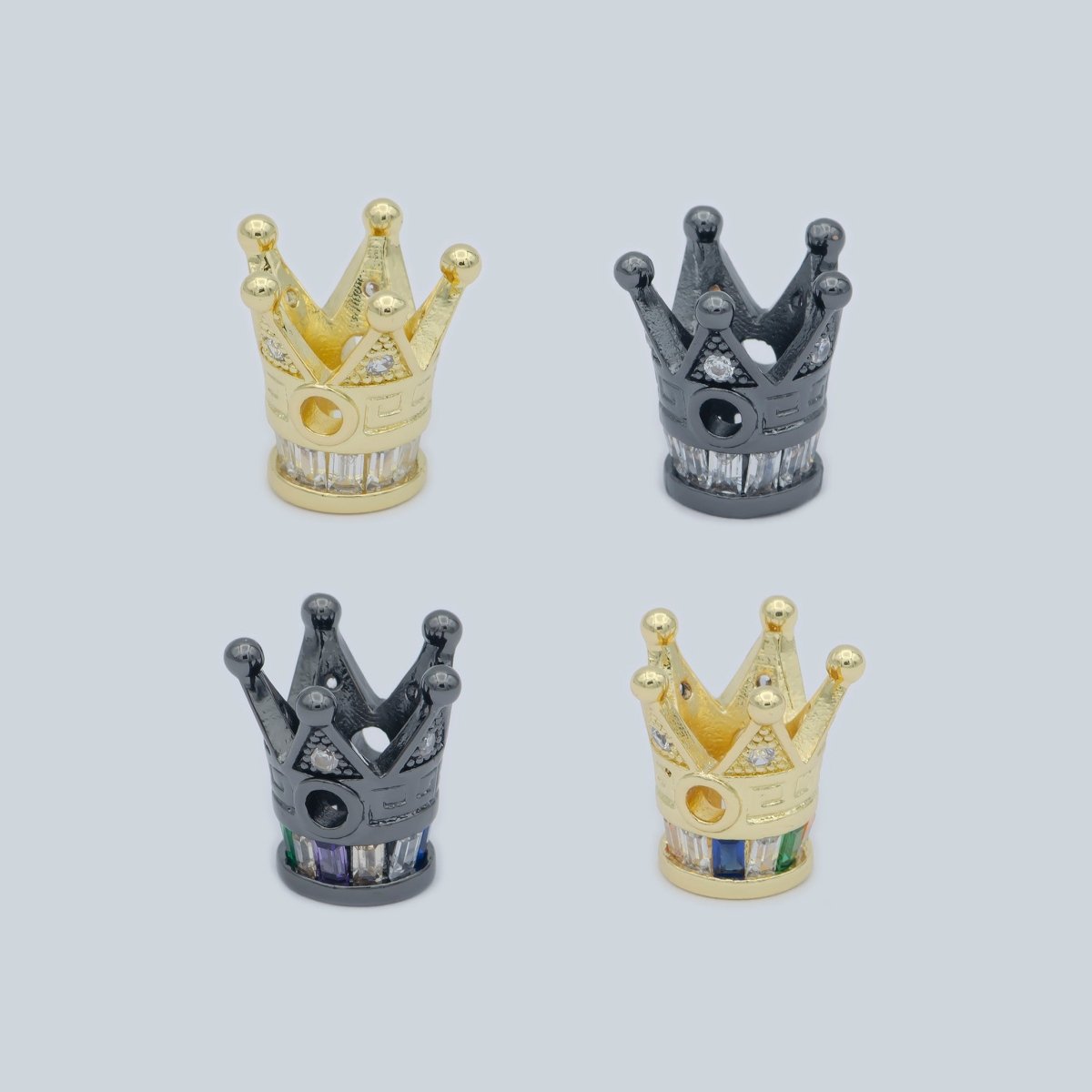 Tiny Gold Black Kingdom Emperor Crown Beads CZ Crystal Small King Queen Prince Crown Model Jewelry Making Beads B-568 to B-571 - DLUXCA