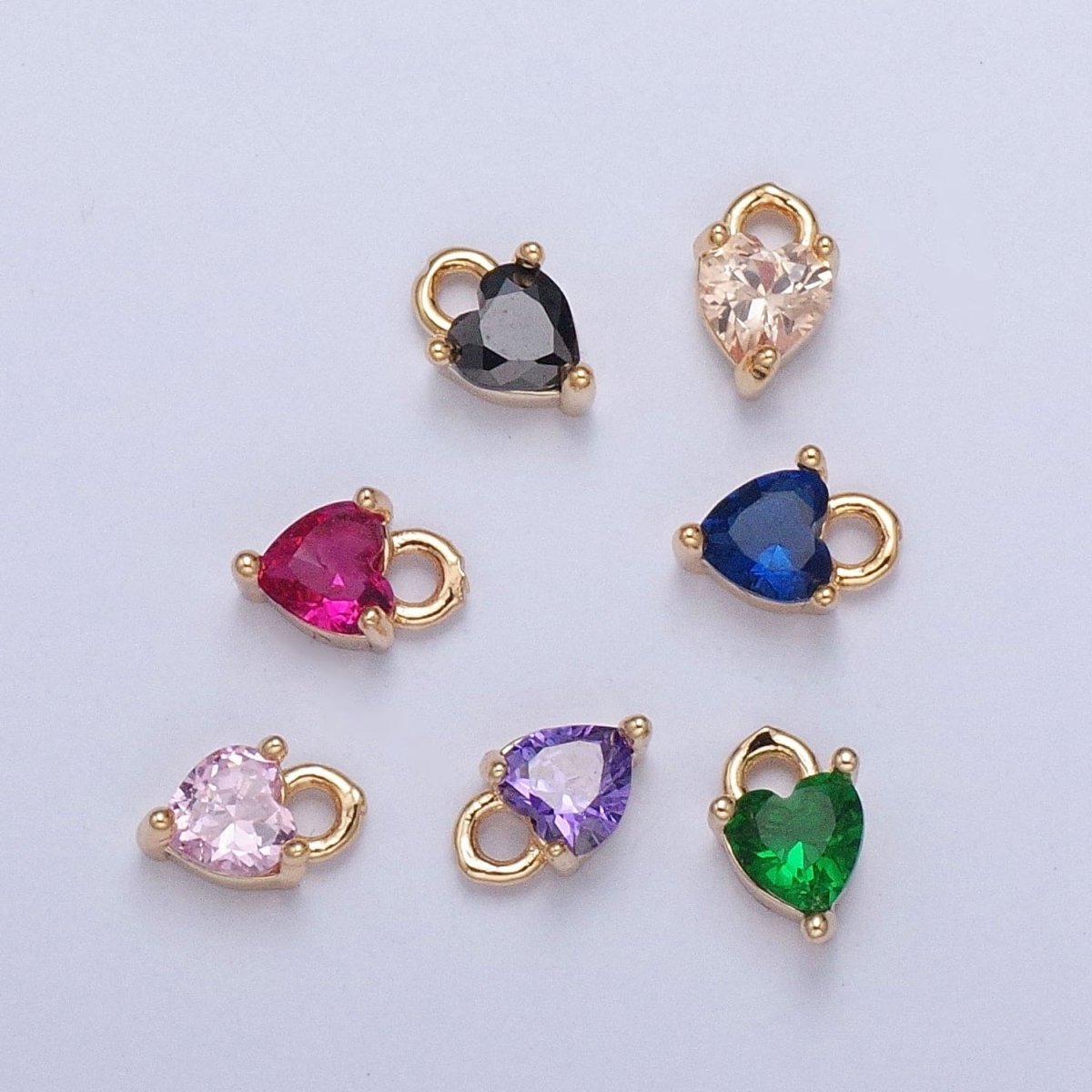 Tiny Gold Heart Charm, Micro Pave Heart, Mini Heart Charms, Heart Pendant, Cubic Zirconia Charm, Beads, CZ Bracelet Charm X-004-X-010 - DLUXCA