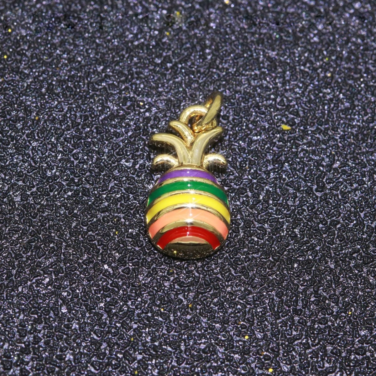 Tiny Gold Pineapple Charm, Gay Pride Dangle, LGBT Charm Rainbow LGBTQ Pride Jewelry Making Supply Dole Tropical Fruit Rainbow Charm M-449 - DLUXCA