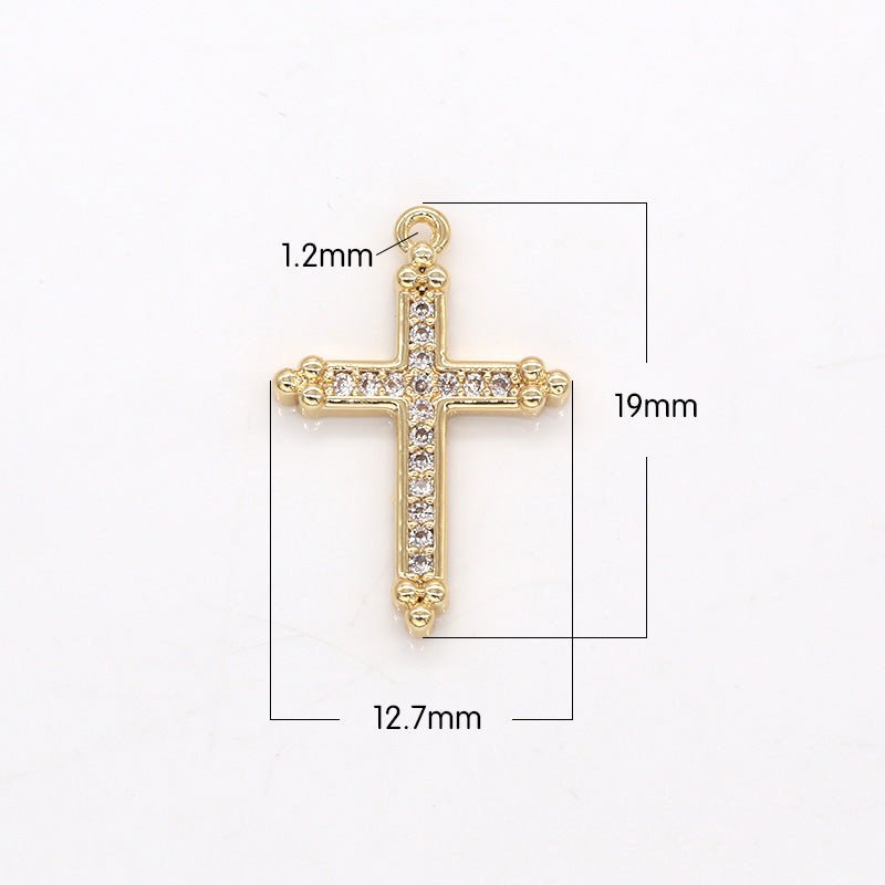 Tiny Gold Plated Rustic Cross Charm CZ Christian Cross Charm Pendant GP-287 - DLUXCA
