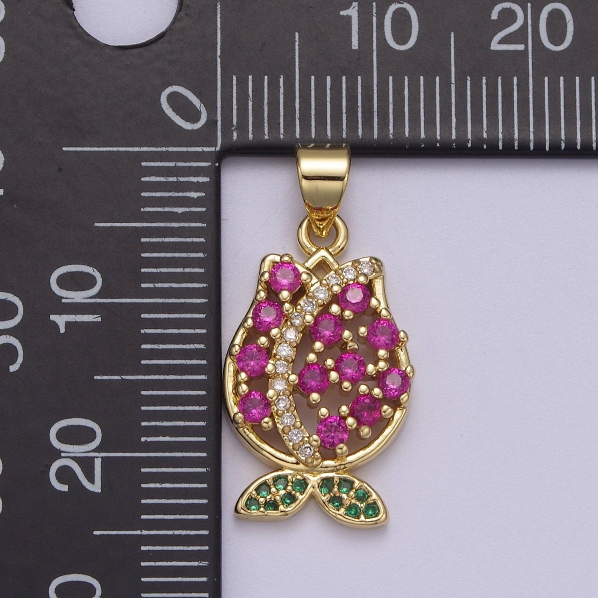 Tiny Gold Tulip Charm Necklace, Cubic Tulip Flower Pendant for Bracelet Necklace Earring component I-894 - DLUXCA