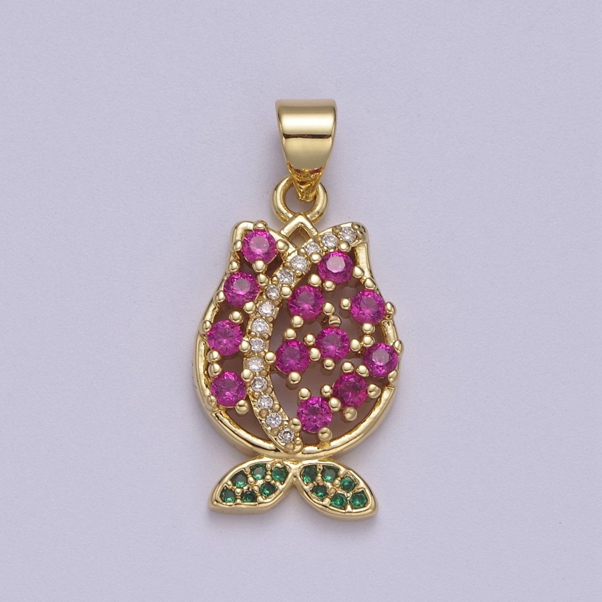 Tiny Gold Tulip Charm Necklace, Cubic Tulip Flower Pendant for Bracelet Necklace Earring component I-894 - DLUXCA