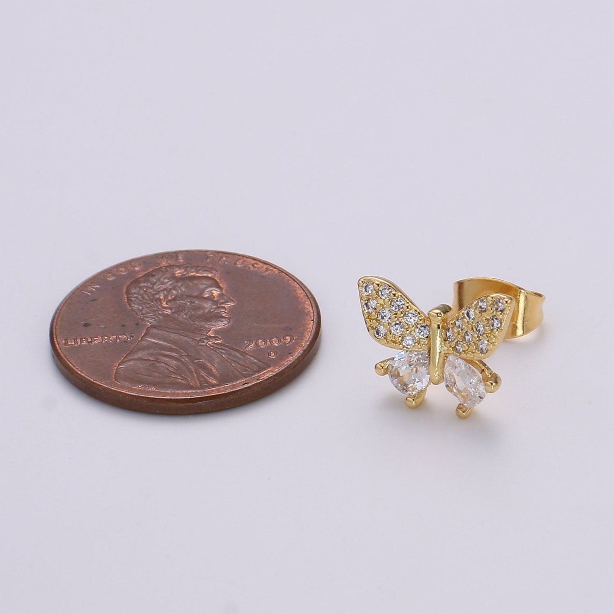 Tiny Golden Butterfly Stud Earrings CZ Mini Gold Filled Mariposa Animal Nature Formal/Casual Daily Wear Earring Jewelry P-021 - DLUXCA