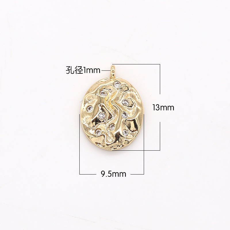 Tiny Golden Oval Rustic Coin Charm CZ Geometric Oval Shape Medallion Charm Pendant AC1445 - DLUXCA