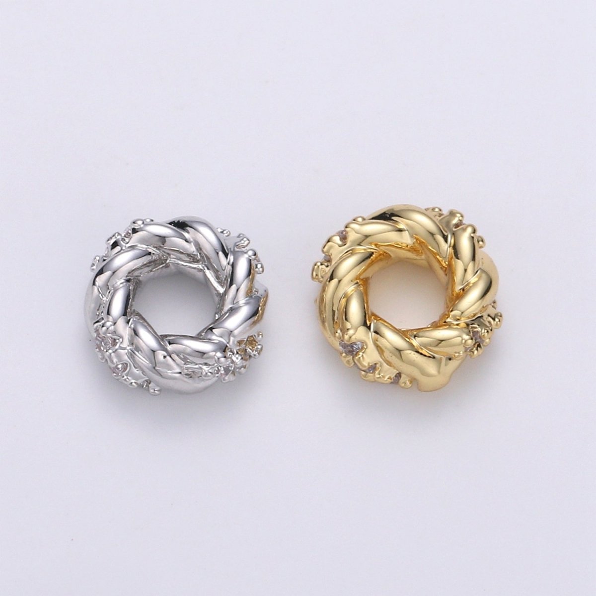 Tiny Gold/Silver Braided Round Circle Beads CZ Gold Filled Geometric Braid Shape Jewelry Making Beads B-326 B-327 - DLUXCA