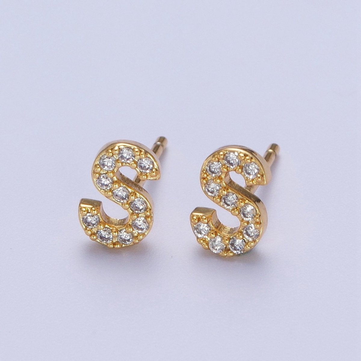 Tiny Initial Earring, Letter Stud Earrings, Initials Earrings, Diamond CZ Initial Earrings, Letter Studs Dainty Earring | AE-1056~AE-1081 - DLUXCA