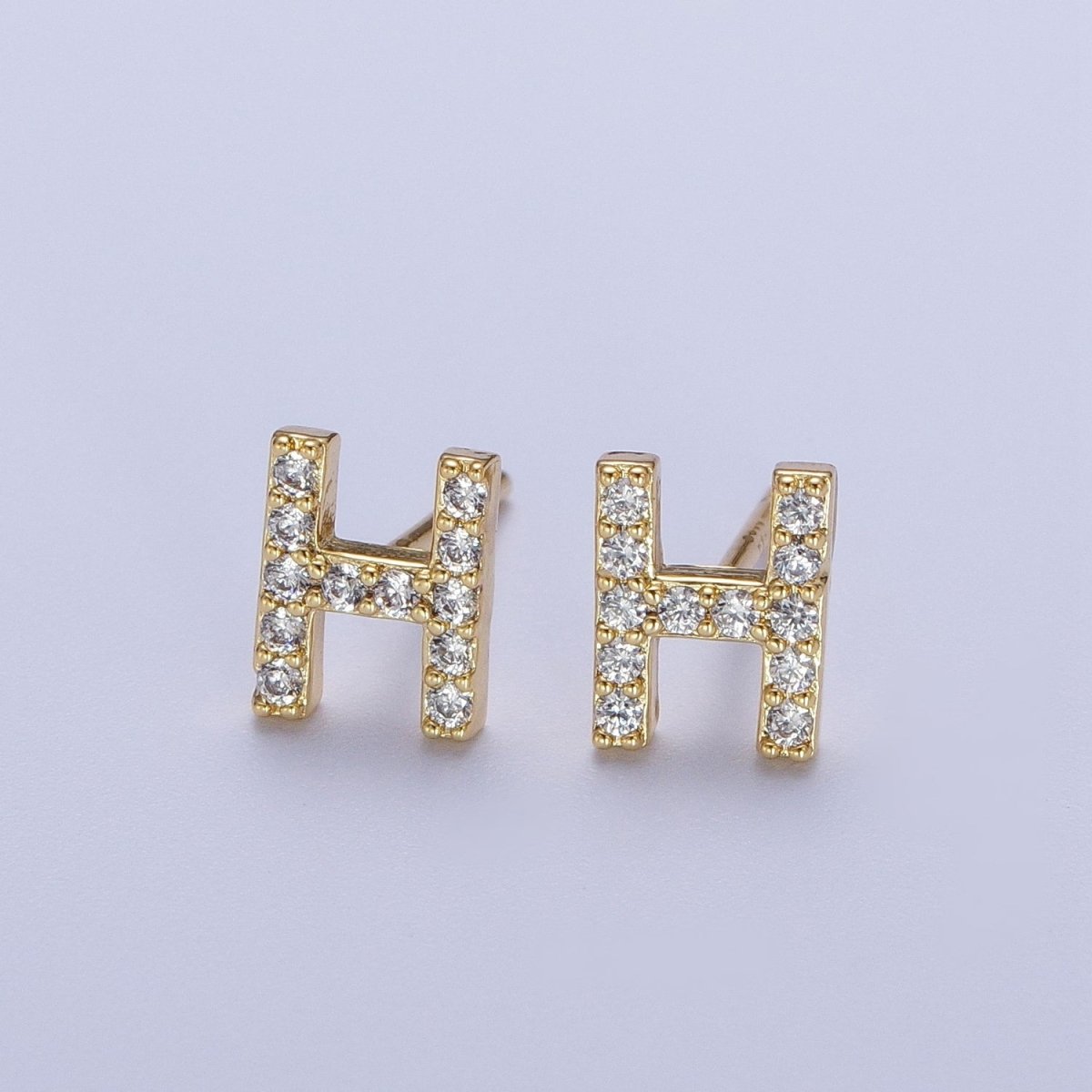 Tiny Initial Earring, Letter Stud Earrings, Initials Earrings, Diamond CZ Initial Earrings, Letter Studs Dainty Earring | AE-1056~AE-1081 - DLUXCA