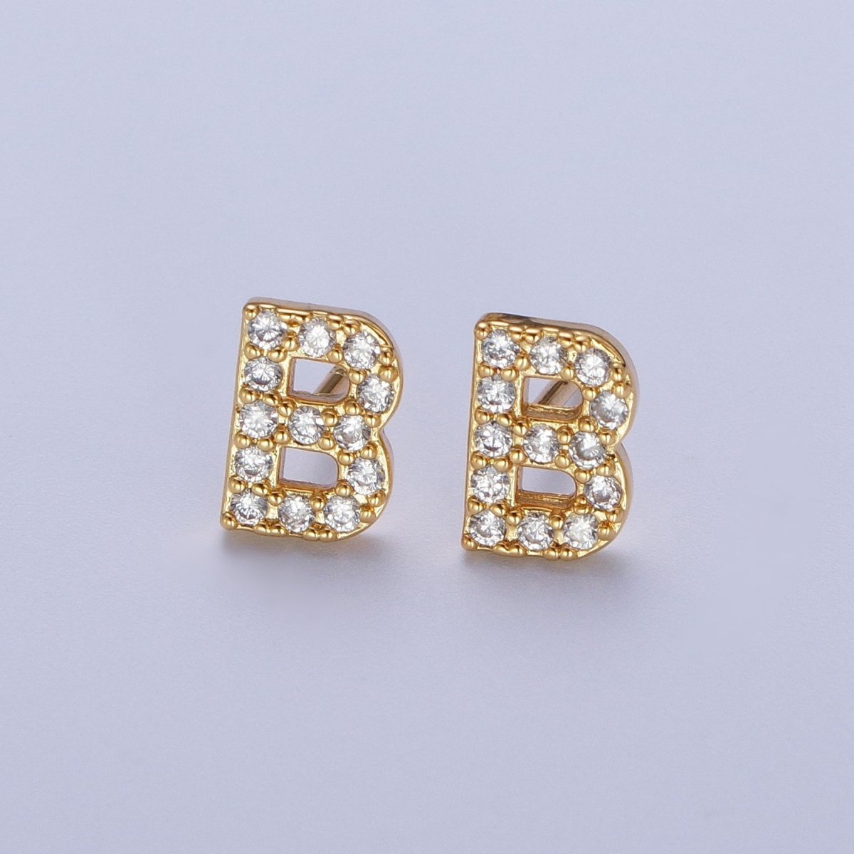 Tiny Initial Earring, Letter Stud Earrings, Initials Earrings, Diamond CZ Initial Earrings, Letter Studs Dainty Earring | AE-1056~AE-1081 - DLUXCA