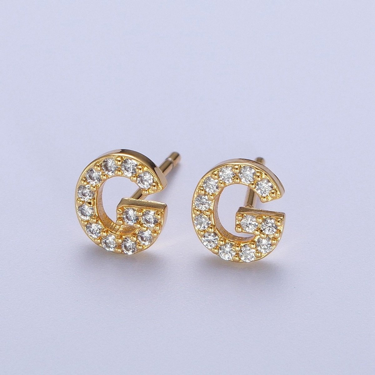 Tiny Initial Earring, Letter Stud Earrings, Initials Earrings, Diamond CZ Initial Earrings, Letter Studs Dainty Earring | AE-1056~AE-1081 - DLUXCA