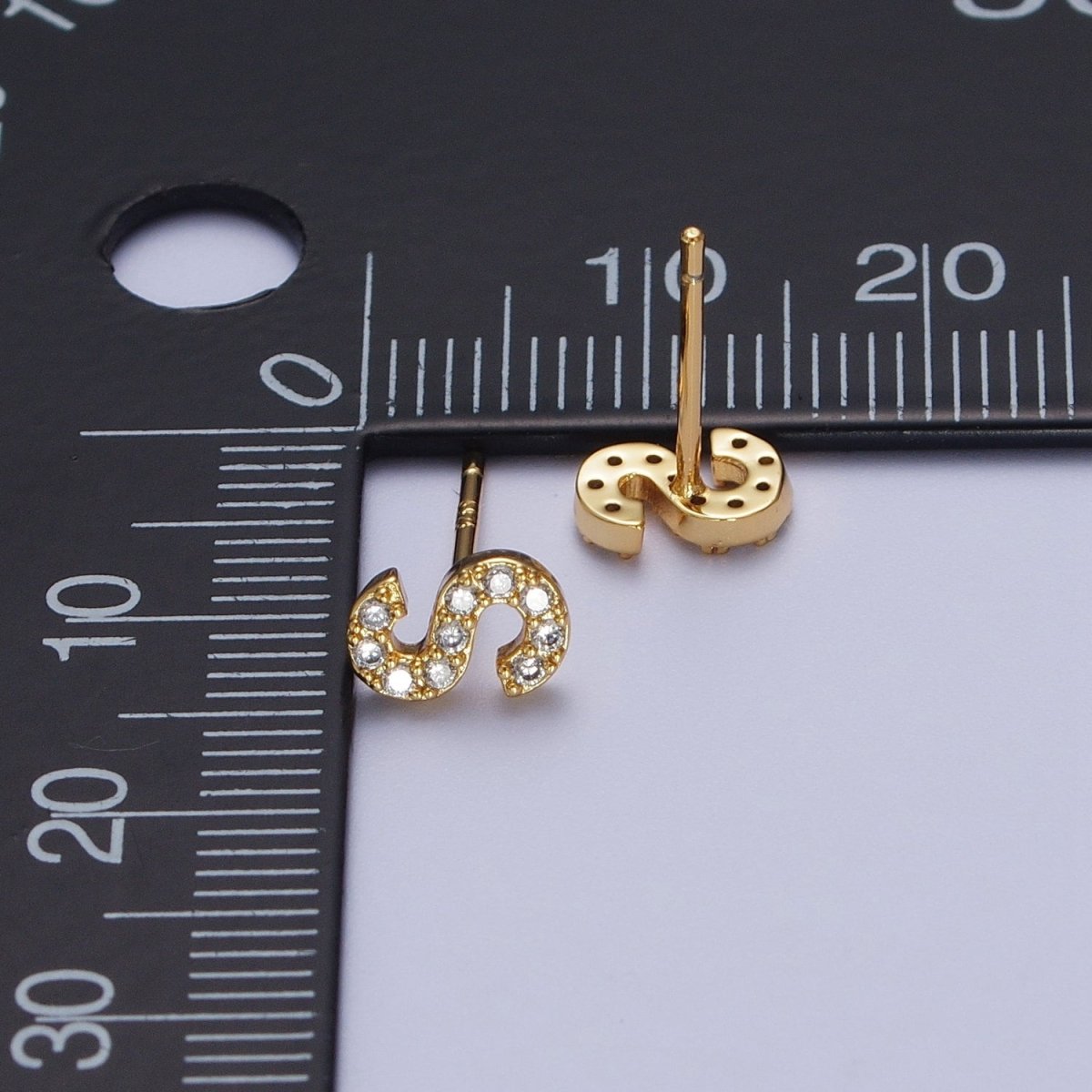 Tiny Initial Earring, Letter Stud Earrings, Initials Earrings, Diamond CZ Initial Earrings, Letter Studs Dainty Earring | AE-1056~AE-1081 - DLUXCA