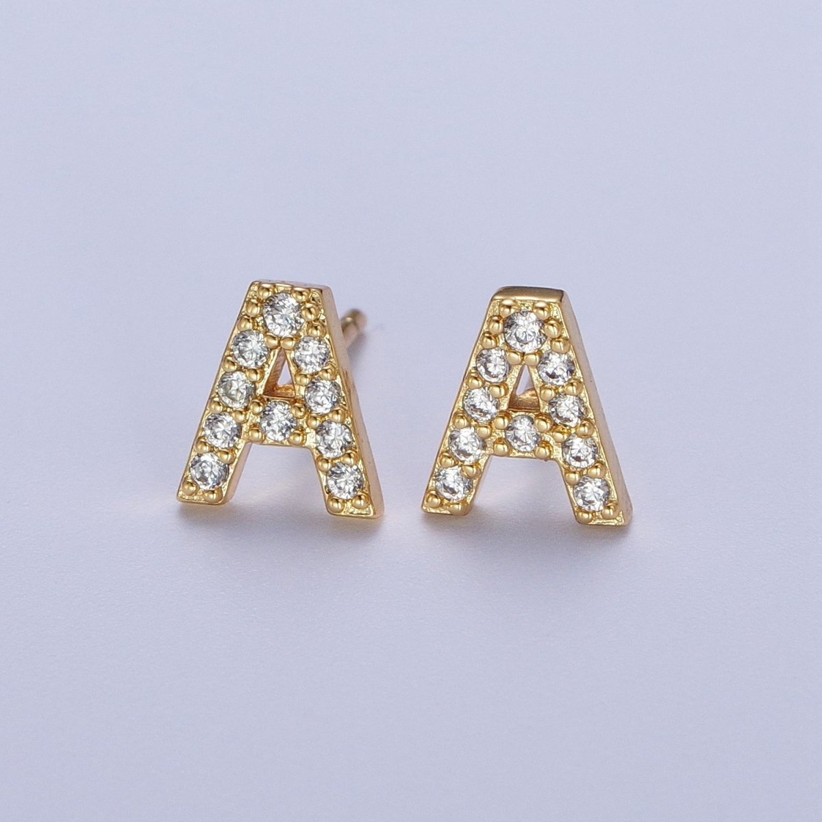 Tiny Initial Earring, Letter Stud Earrings, Initials Earrings, Diamond CZ Initial Earrings, Letter Studs Dainty Earring | AE-1056~AE-1081 - DLUXCA