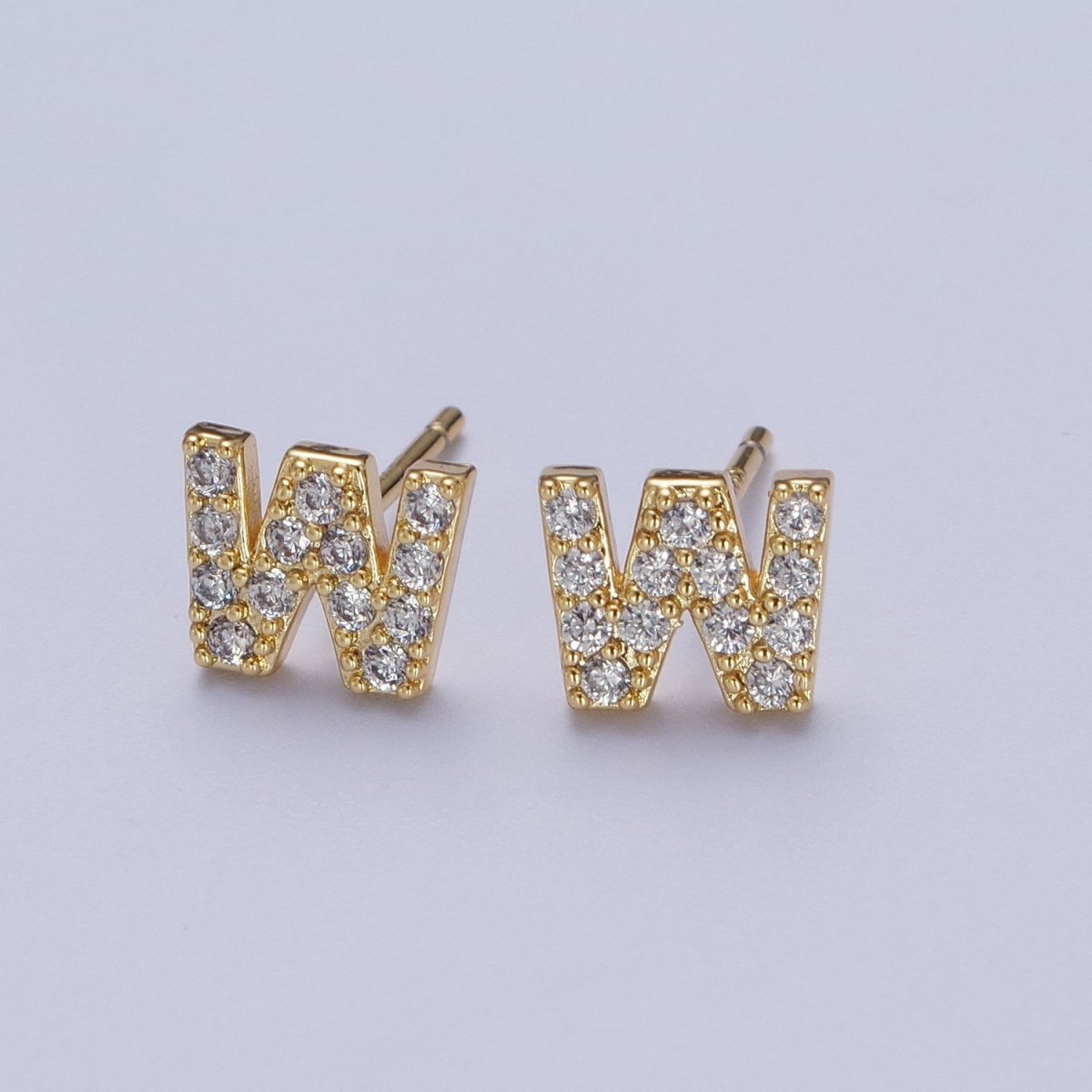 Tiny Initial Earring, Letter Stud Earrings, Initials Earrings, Diamond CZ Initial Earrings, Letter Studs Dainty Earring | AE-1056~AE-1081 - DLUXCA