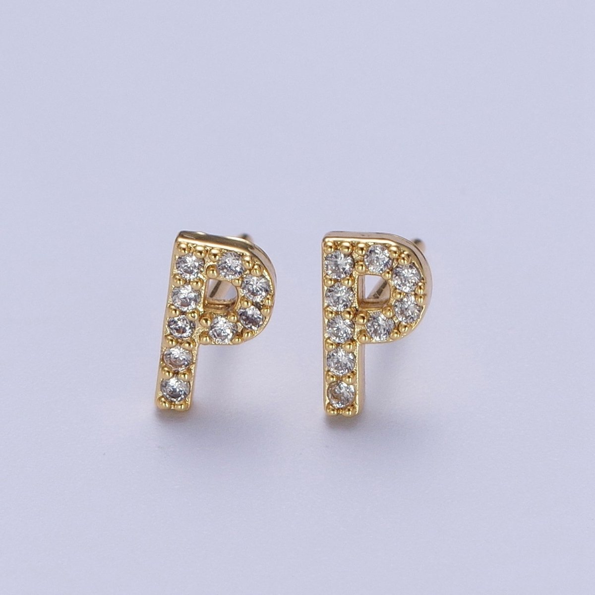 Tiny Initial Earring, Letter Stud Earrings, Initials Earrings, Diamond CZ Initial Earrings, Letter Studs Dainty Earring | AE-1056~AE-1081 - DLUXCA