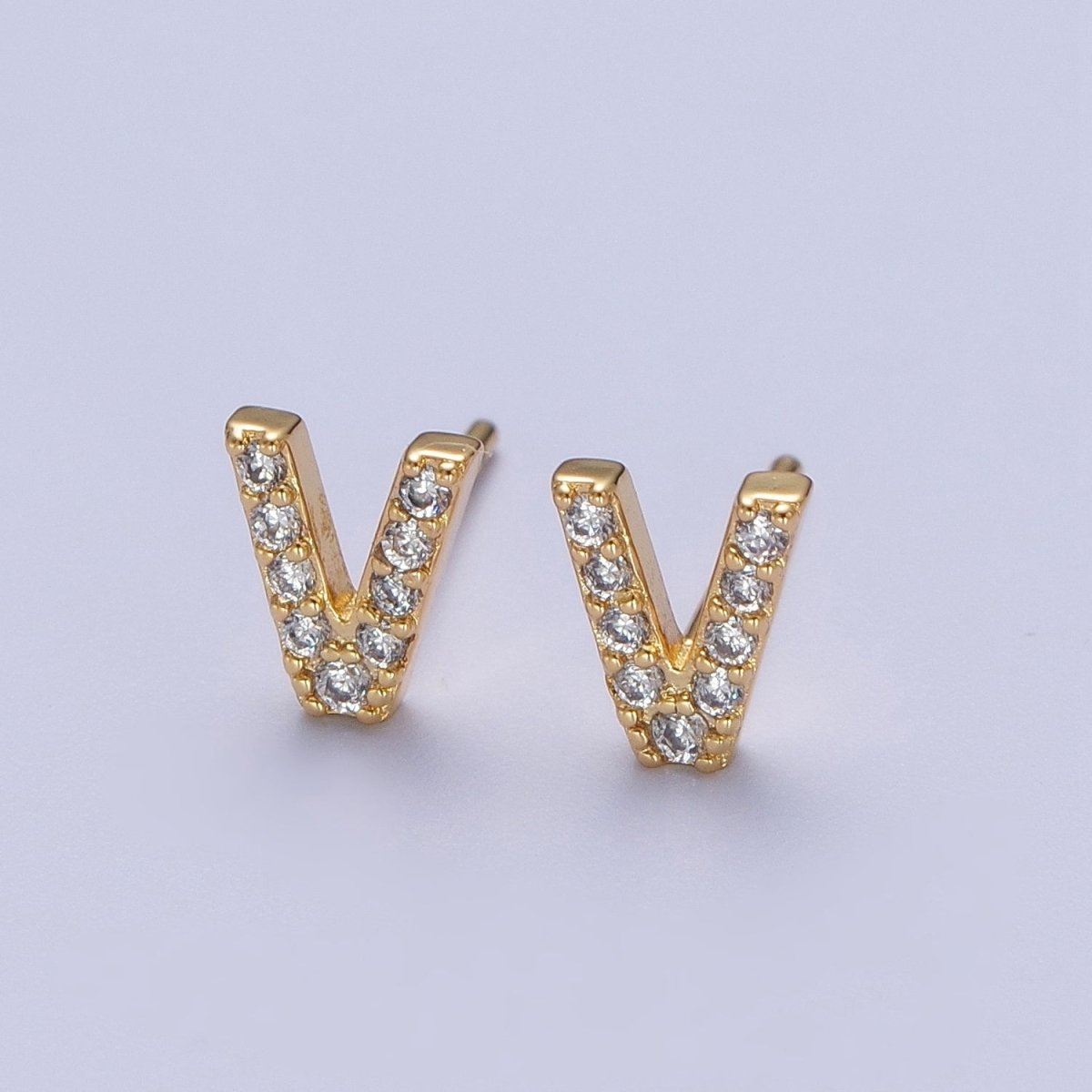 Tiny Initial Earring, Letter Stud Earrings, Initials Earrings, Diamond CZ Initial Earrings, Letter Studs Dainty Earring | AE-1056~AE-1081 - DLUXCA