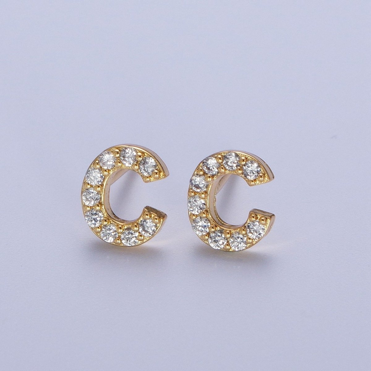 Tiny Initial Earring, Letter Stud Earrings, Initials Earrings, Diamond CZ Initial Earrings, Letter Studs Dainty Earring | AE-1056~AE-1081 - DLUXCA
