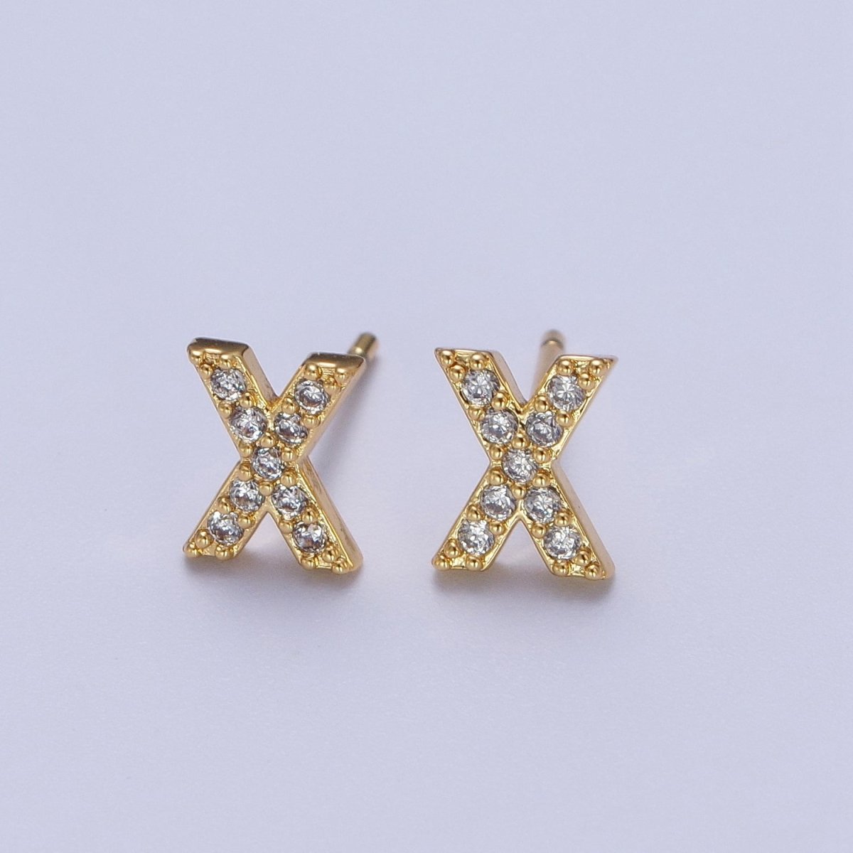 Tiny Initial Earring, Letter Stud Earrings, Initials Earrings, Diamond CZ Initial Earrings, Letter Studs Dainty Earring | AE-1056~AE-1081 - DLUXCA