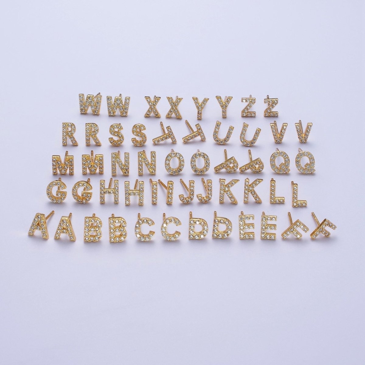 Tiny Initial Earring, Letter Stud Earrings, Initials Earrings, Diamond CZ Initial Earrings, Letter Studs Dainty Earring | AE-1056~AE-1081 - DLUXCA