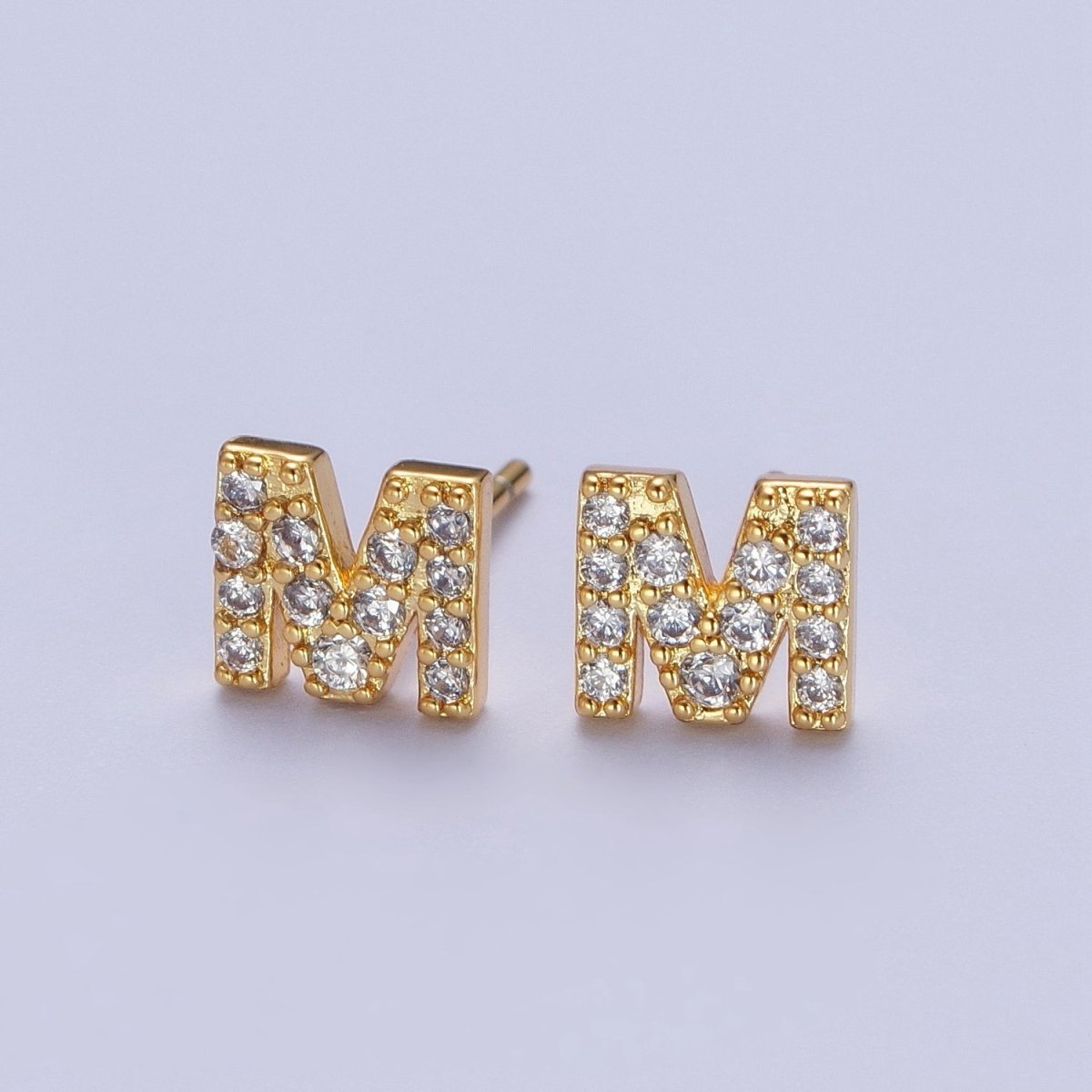 Tiny Initial Earring, Letter Stud Earrings, Initials Earrings, Diamond CZ Initial Earrings, Letter Studs Dainty Earring | AE-1056~AE-1081 - DLUXCA