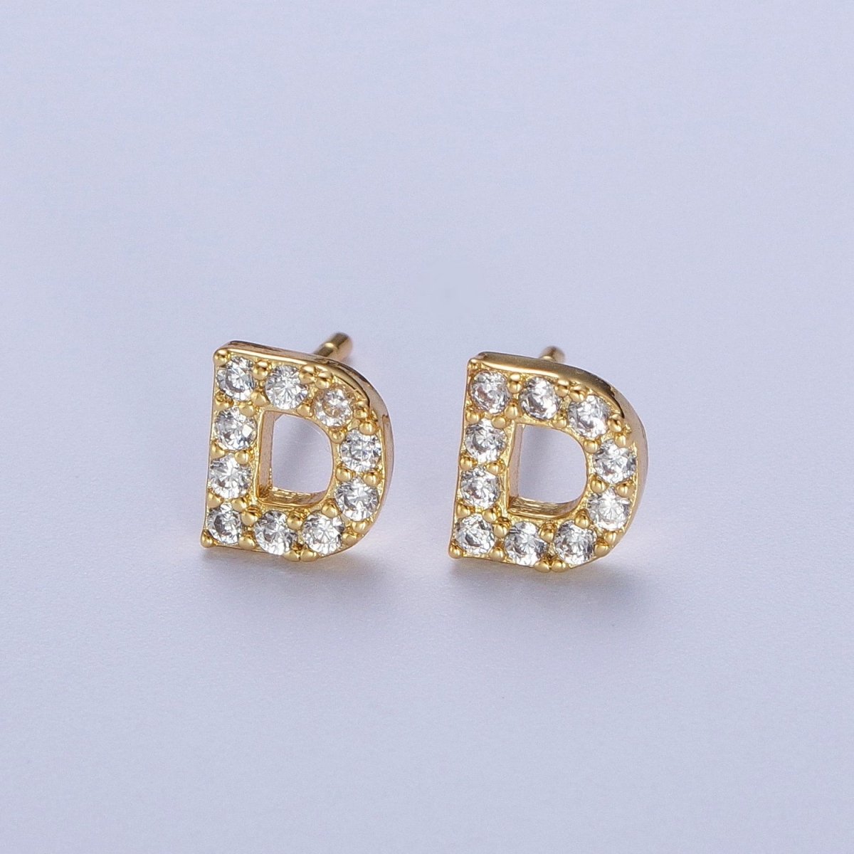 Tiny Initial Earring, Letter Stud Earrings, Initials Earrings, Diamond CZ Initial Earrings, Letter Studs Dainty Earring | AE-1056~AE-1081 - DLUXCA