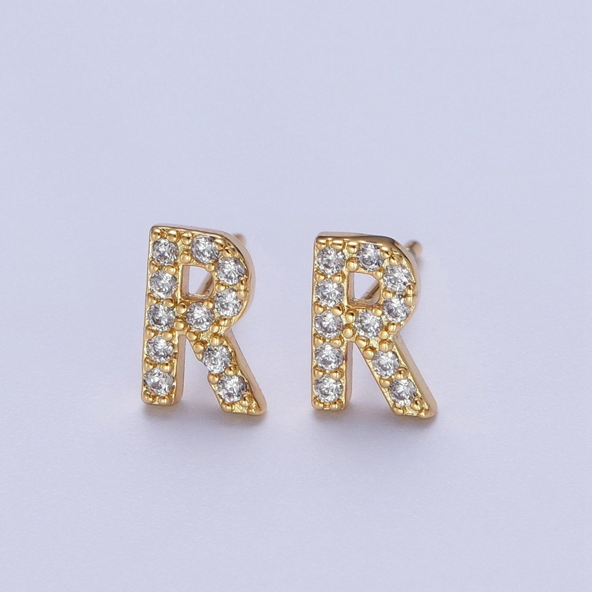 Tiny Initial Earring, Letter Stud Earrings, Initials Earrings, Diamond CZ Initial Earrings, Letter Studs Dainty Earring | AE-1056~AE-1081 - DLUXCA