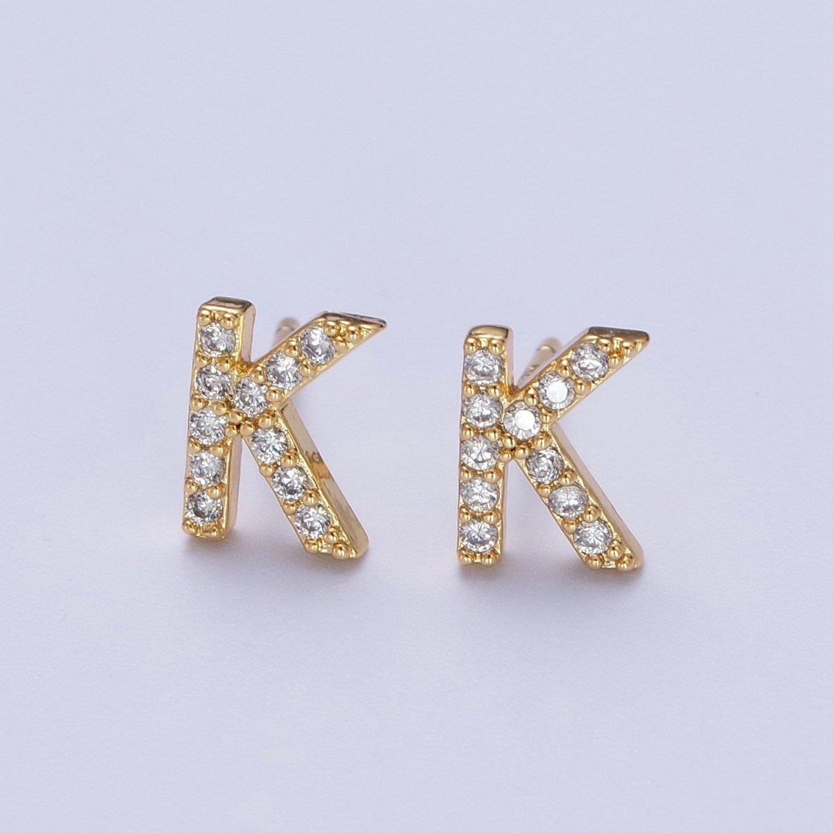 Tiny Initial Earring, Letter Stud Earrings, Initials Earrings, Diamond CZ Initial Earrings, Letter Studs Dainty Earring | AE-1056~AE-1081 - DLUXCA