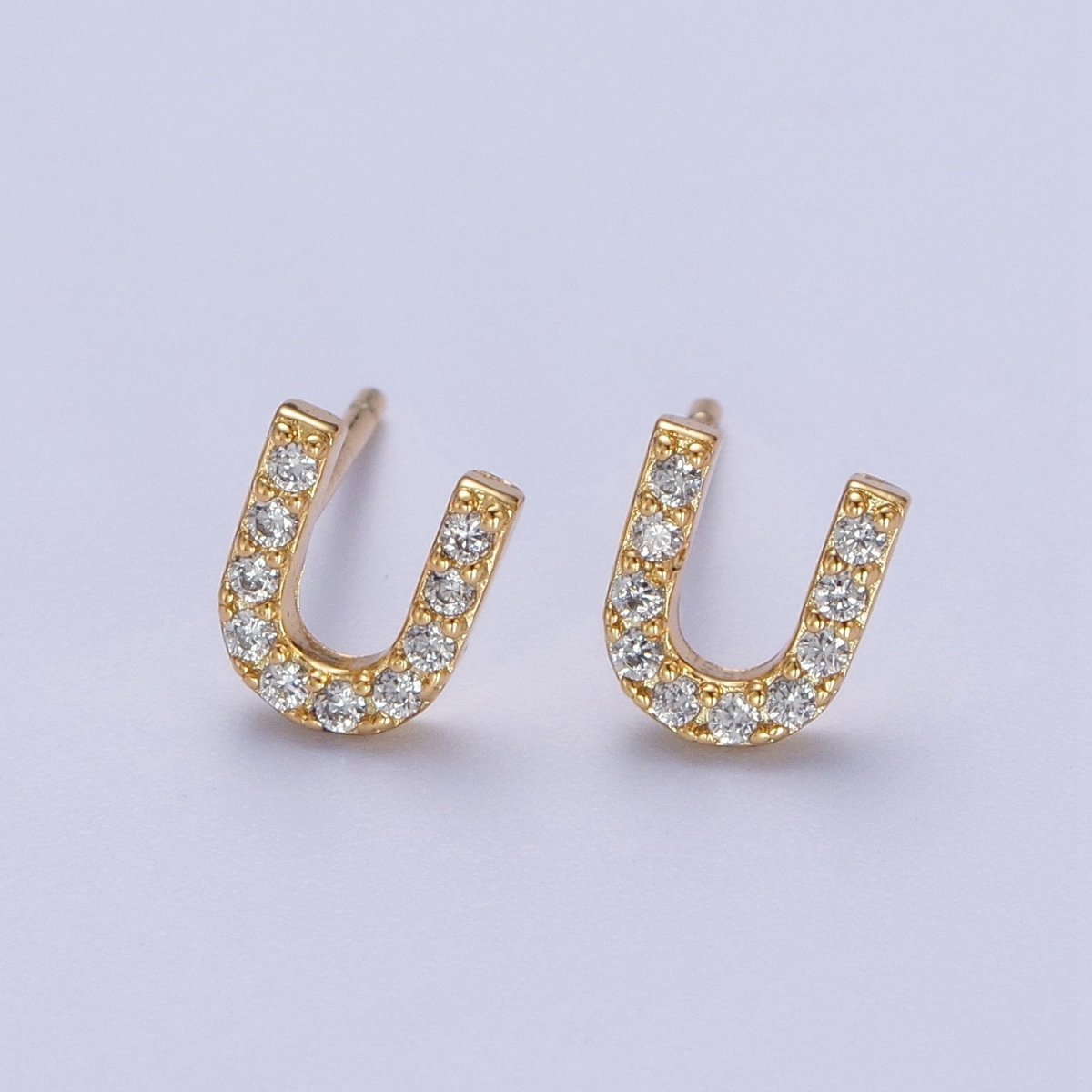 Tiny Initial Earring, Letter Stud Earrings, Initials Earrings, Diamond CZ Initial Earrings, Letter Studs Dainty Earring | AE-1056~AE-1081 - DLUXCA