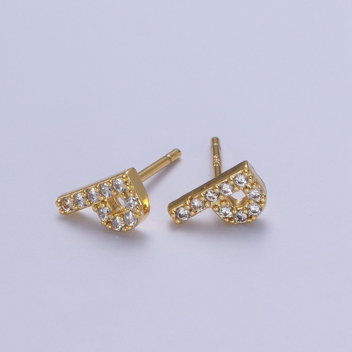Tiny Initial Earring, Letter Stud Earrings, Initials Earrings, Diamond CZ Initial Earrings, Letter Studs Dainty Earring | AE-1056~AE-1081 - DLUXCA