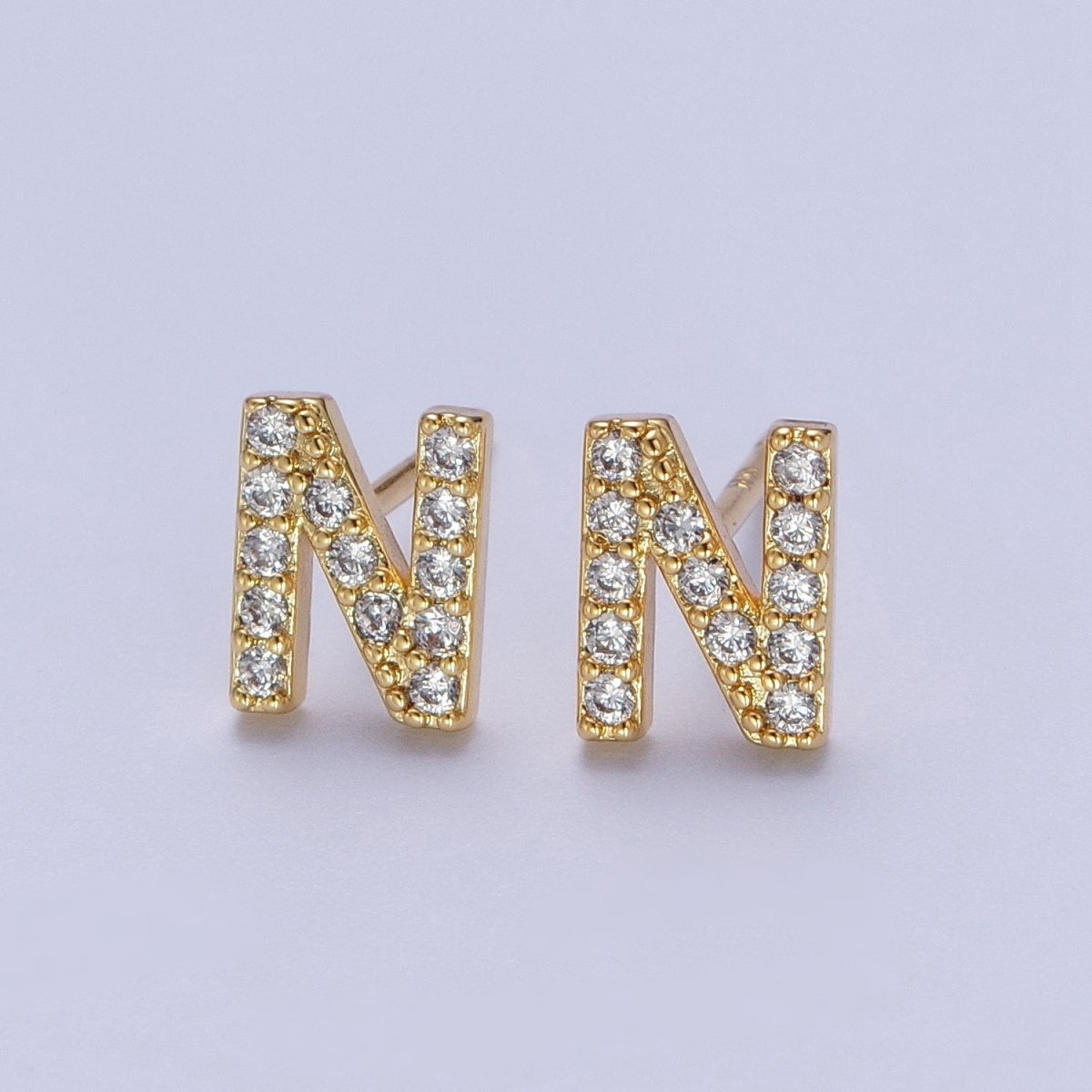 Tiny Initial Earring, Letter Stud Earrings, Initials Earrings, Diamond CZ Initial Earrings, Letter Studs Dainty Earring | AE-1056~AE-1081 - DLUXCA