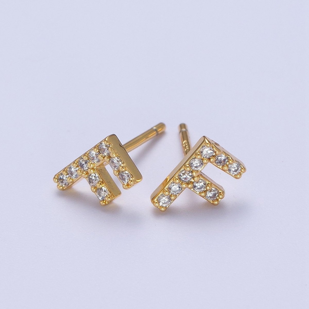 Tiny Initial Earring, Letter Stud Earrings, Initials Earrings, Diamond CZ Initial Earrings, Letter Studs Dainty Earring | AE-1056~AE-1081 - DLUXCA
