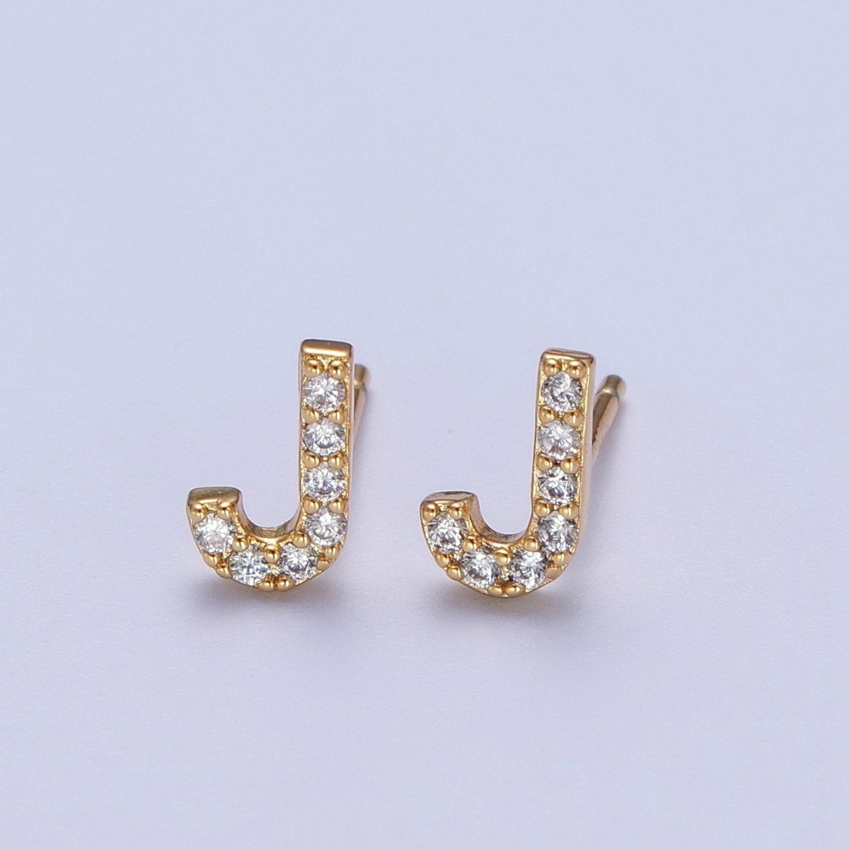 Tiny Initial Earring, Letter Stud Earrings, Initials Earrings, Diamond CZ Initial Earrings, Letter Studs Dainty Earring | AE-1056~AE-1081 - DLUXCA