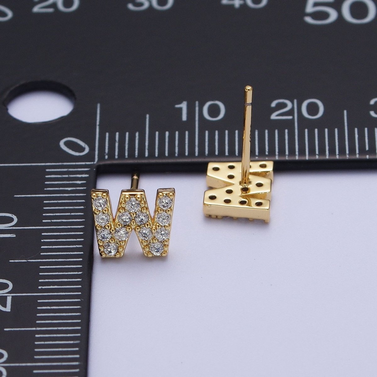 Tiny Initial Earring, Letter Stud Earrings, Initials Earrings, Diamond CZ Initial Earrings, Letter Studs Dainty Earring | AE-1056~AE-1081 - DLUXCA