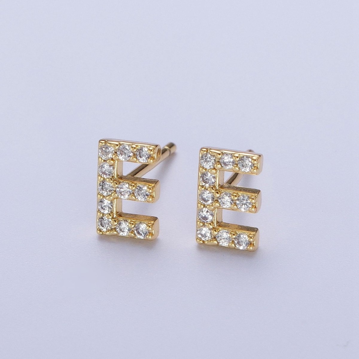 Tiny Initial Earring, Letter Stud Earrings, Initials Earrings, Diamond CZ Initial Earrings, Letter Studs Dainty Earring | AE-1056~AE-1081 - DLUXCA