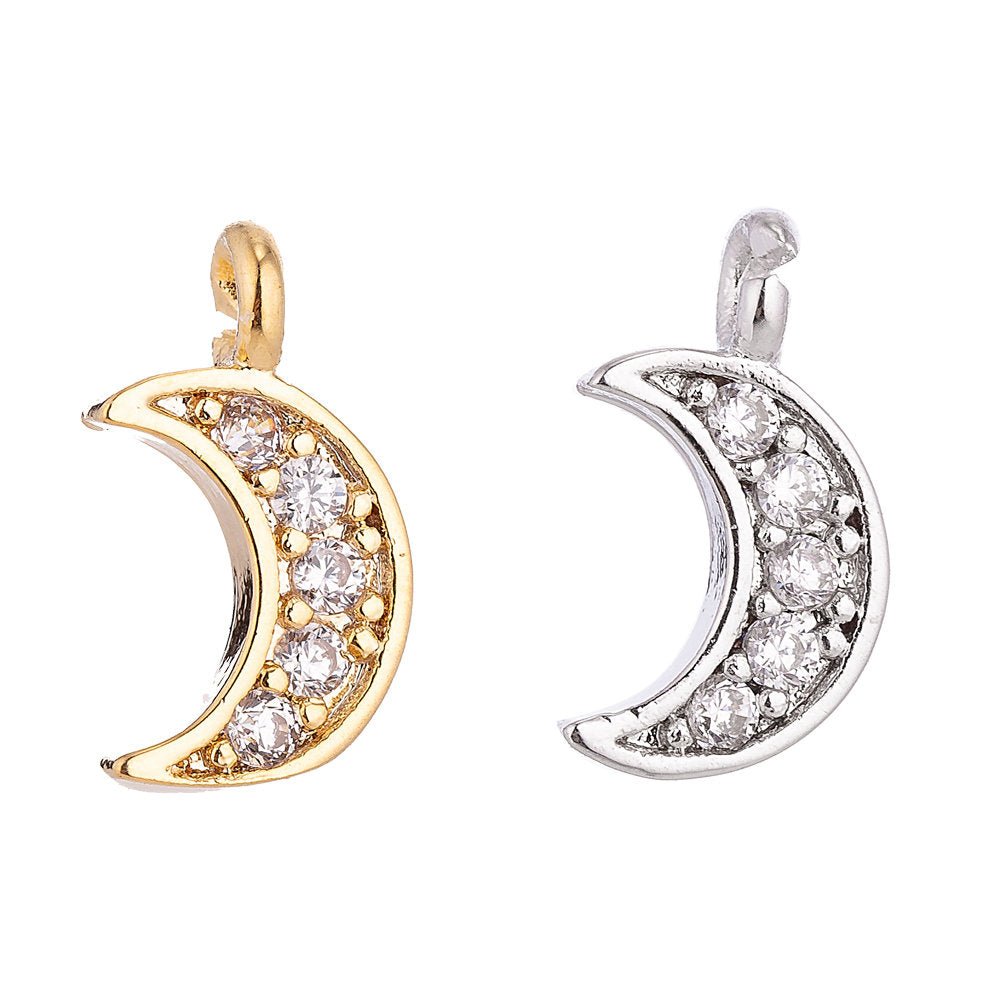 Tiny Mini Crescent Moon Charm Pendant 18K Gold Filled / White Gold C-017 - DLUXCA