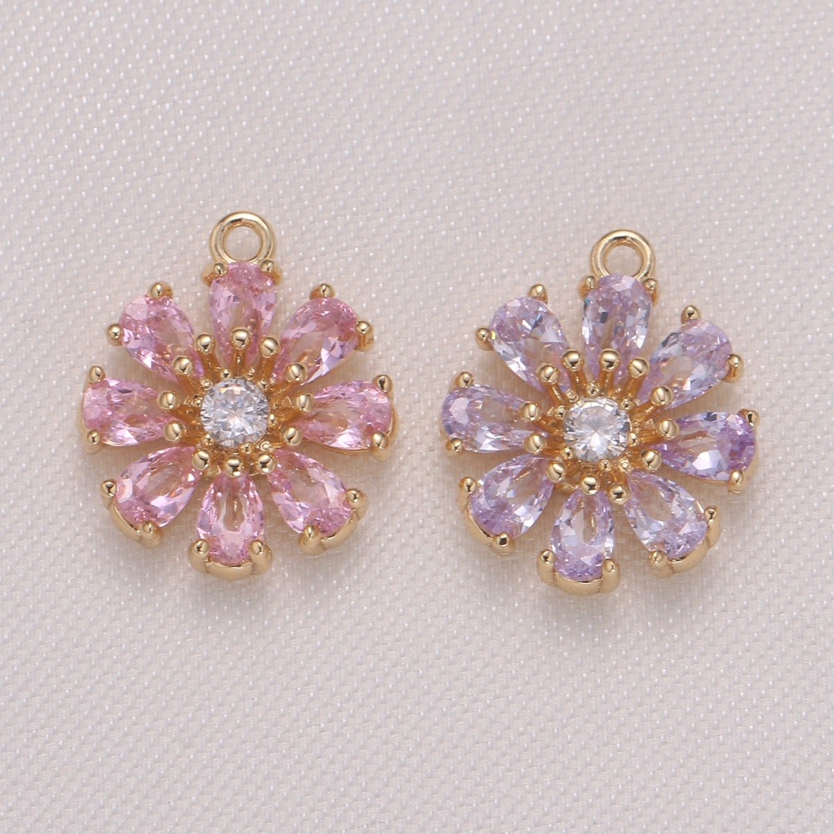 Tiny Pink Purple Daisy Flower Cubic Zirconia Charm CZ Floral Nature Micro Pave Charm Pendant GP-962 GP-963 - DLUXCA