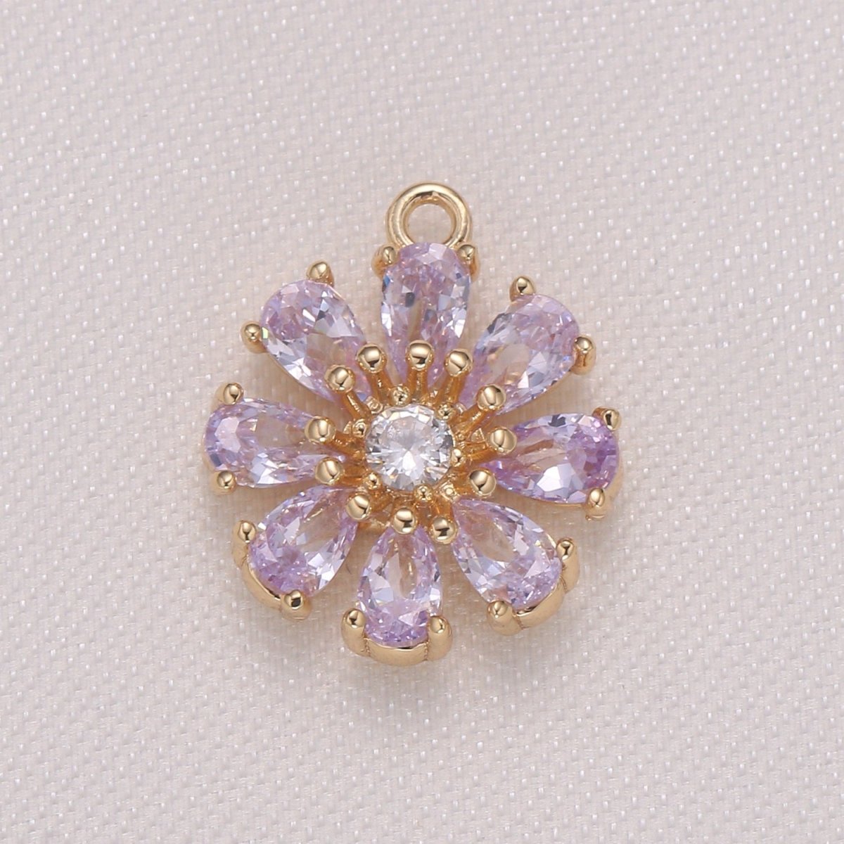 Tiny Pink Purple Daisy Flower Cubic Zirconia Charm CZ Floral Nature Micro Pave Charm Pendant GP-962 GP-963 - DLUXCA