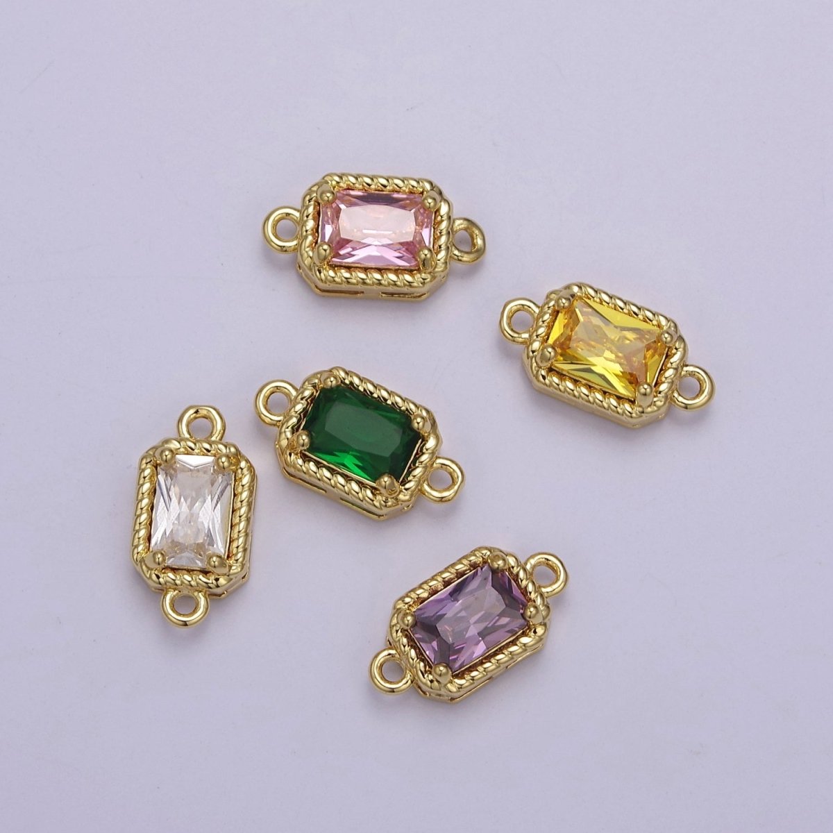 Tiny Rectangle CZ Connector Charm - For Necklace, Bracelet, Earrings - Shiny Gold Connector for DIY Jewelry making - Craft Supplies F-096 F-102 F-110 F-111 F-112 - DLUXCA