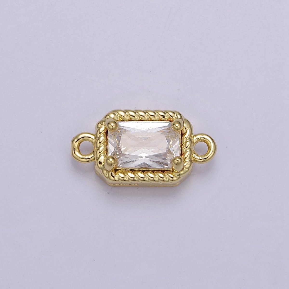 Tiny Rectangle CZ Connector Charm - For Necklace, Bracelet, Earrings - Shiny Gold Connector for DIY Jewelry making - Craft Supplies F-096 F-102 F-110 F-111 F-112 - DLUXCA