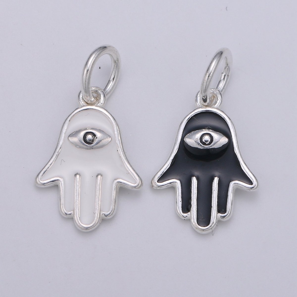 Tiny Silver Hamsa Hand Charm - 925 sterling silver, small fatima Amulet lucky protection hand pendant wholesale supply for Bracelet Necklace SL-031 SL-032 - DLUXCA