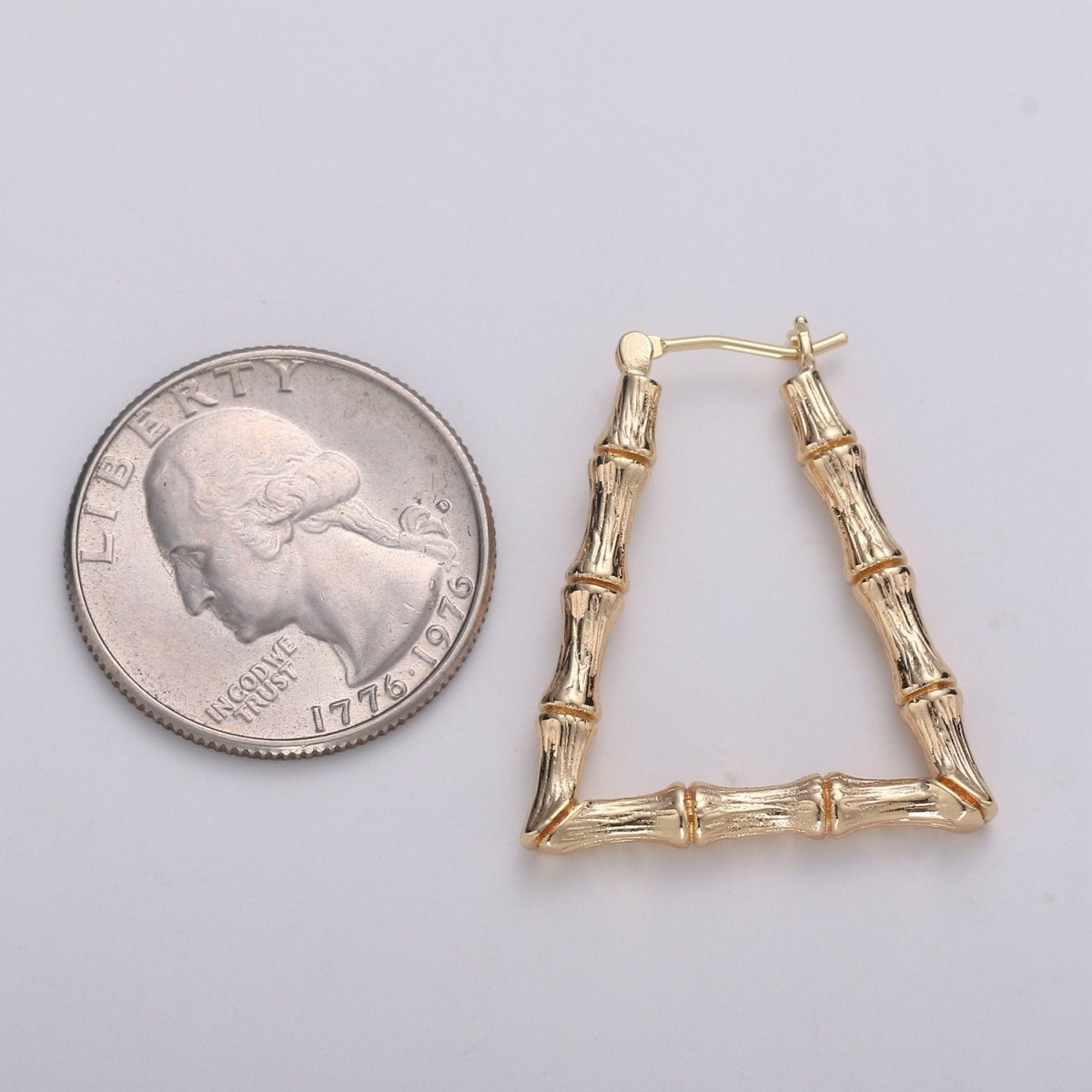 Trapezoid BAMBOO HOOP earrings Gold Bamboo Earring Triangle Bamboo Hoop Vintage Retro Earrings Q-305 - DLUXCA