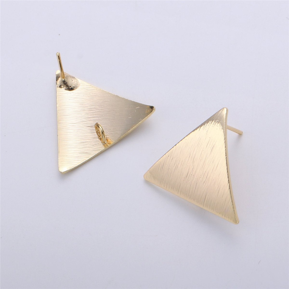 Triangle 22X20mm Post Earring , post earrings, jewelry making supplies Polished Gold Plated with Open Link K-177 - DLUXCA