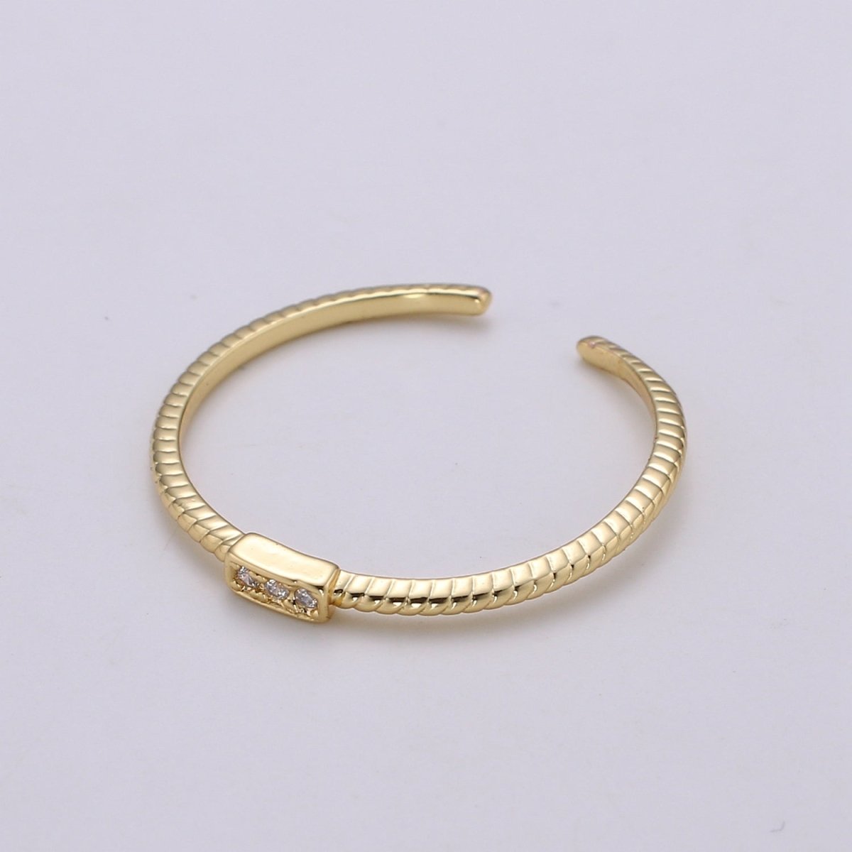 trilogy Pave CZ 24K Gold Ring, Cubic Adjustable Gold Ring, Simple Ring, Clear Cubic Zirconia Ring- R-198 - DLUXCA