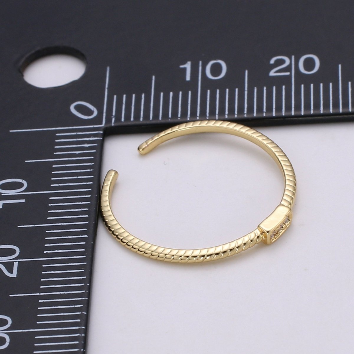 trilogy Pave CZ 24K Gold Ring, Cubic Adjustable Gold Ring, Simple Ring, Clear Cubic Zirconia Ring- R-198 - DLUXCA